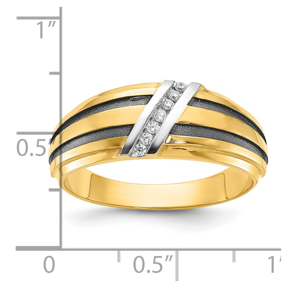 IBGoodman 14k with Black and White Rhodium Men's Polished Satin and Grooved 1/20 Carat AA Quality Diamond Ring