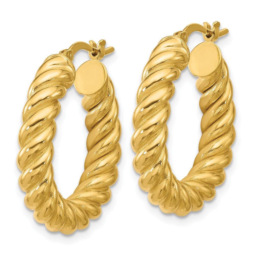 14K Polished and Twisted Round Hoop Earrings