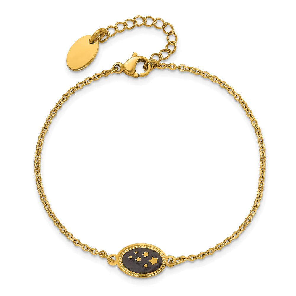 Stainless Steel Polished Yellow IP Stars 6.5in w/1.5in ext. Bracelet 6.5 inches