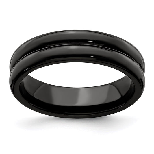 Edward Mirell Titanium Black Ti with Grooves 6mm Band