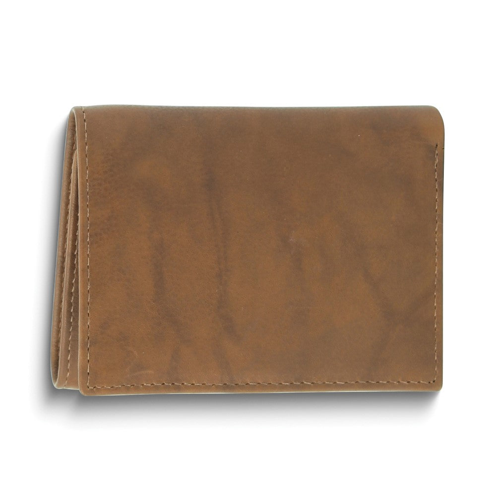 Tan Calf Skin Leather RFID Blocking 6-Slot Trifold Wallet with ID Window