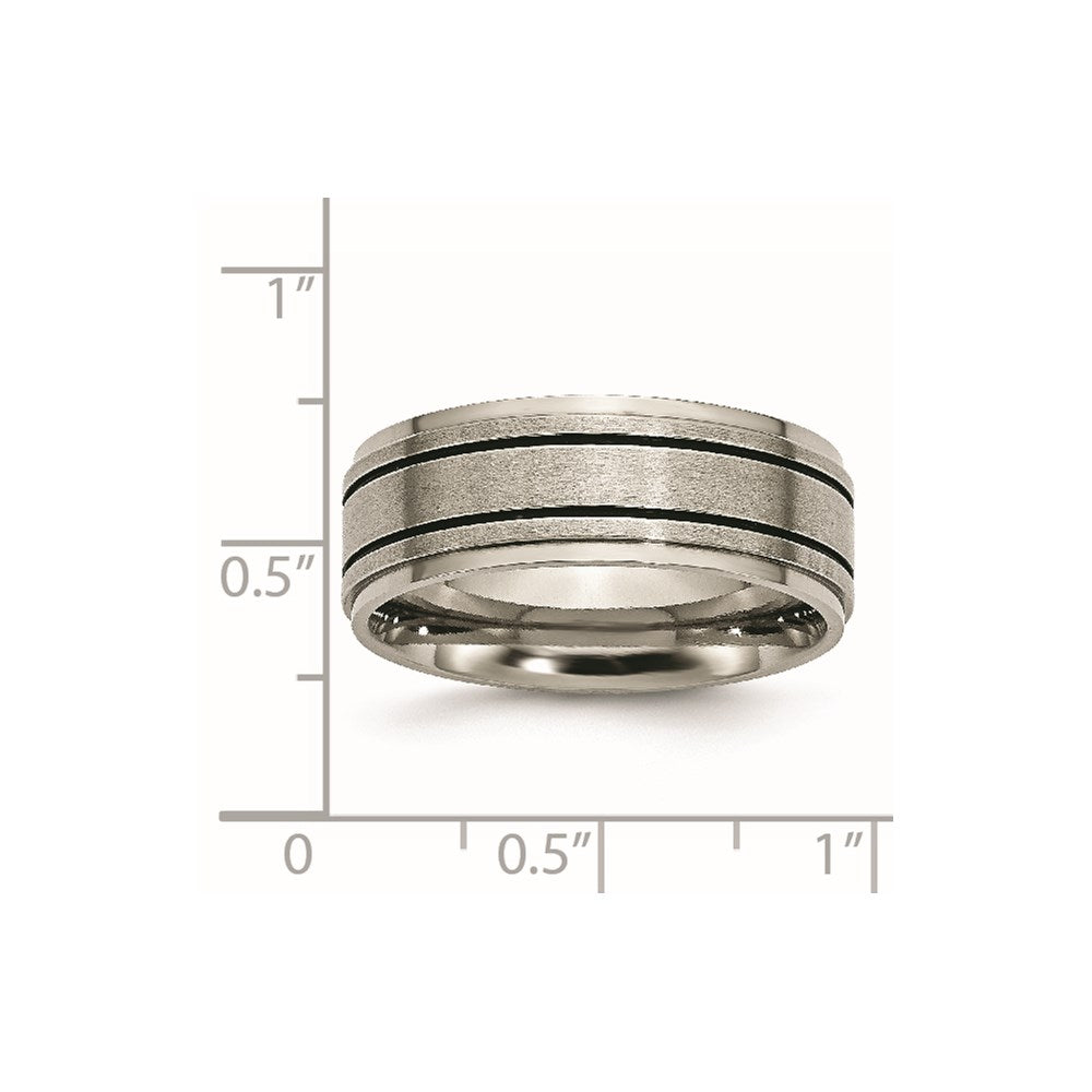 Titanium Satin Center Black Enamel 8mm Ridged Edge Band Size - 8