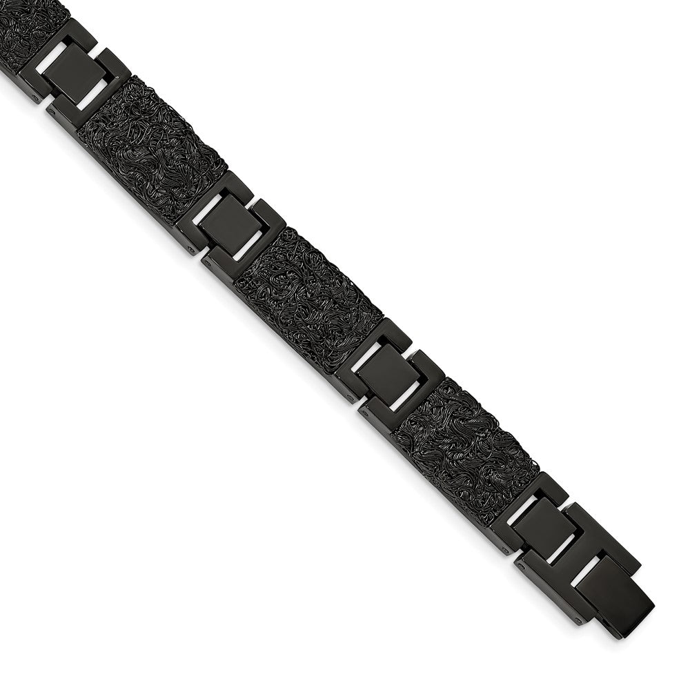 Stainless Steel Polished Black IP-plated Wire Inlay 8.5in Bracelet 8.5 inches