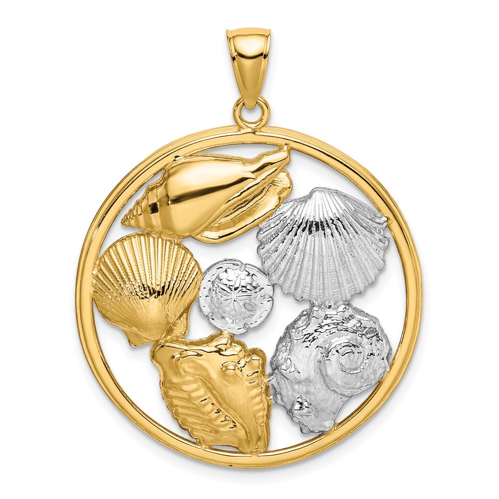 14k with White Rhodium Shell Cluster in Circle Charm