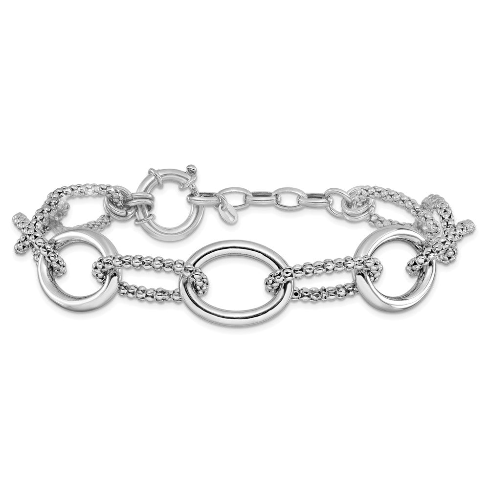 Sterling Silver Rhodium-plated Fancy Link with 1.5in ext. Bracelet 9.5  inches