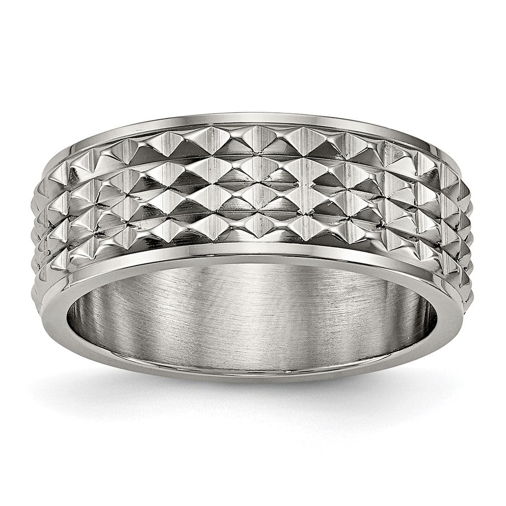 Titanium Polished 8mm Studded Band Size - 9.5