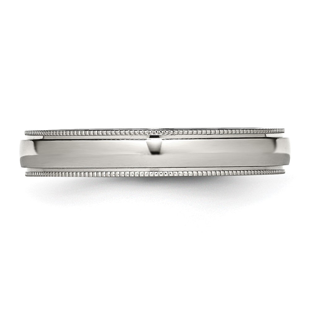 Stainless Steel Polished 4mm Grooved and Beaded Band Size - 9