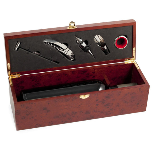 Wine Bottle Rosewood Gift Box With A Five Piece Bar Set