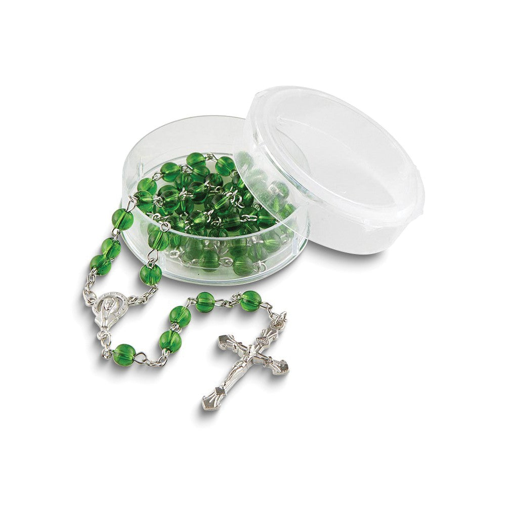 Silver-tone 6mm Green Glass Beaded 19.5 inch Rosary