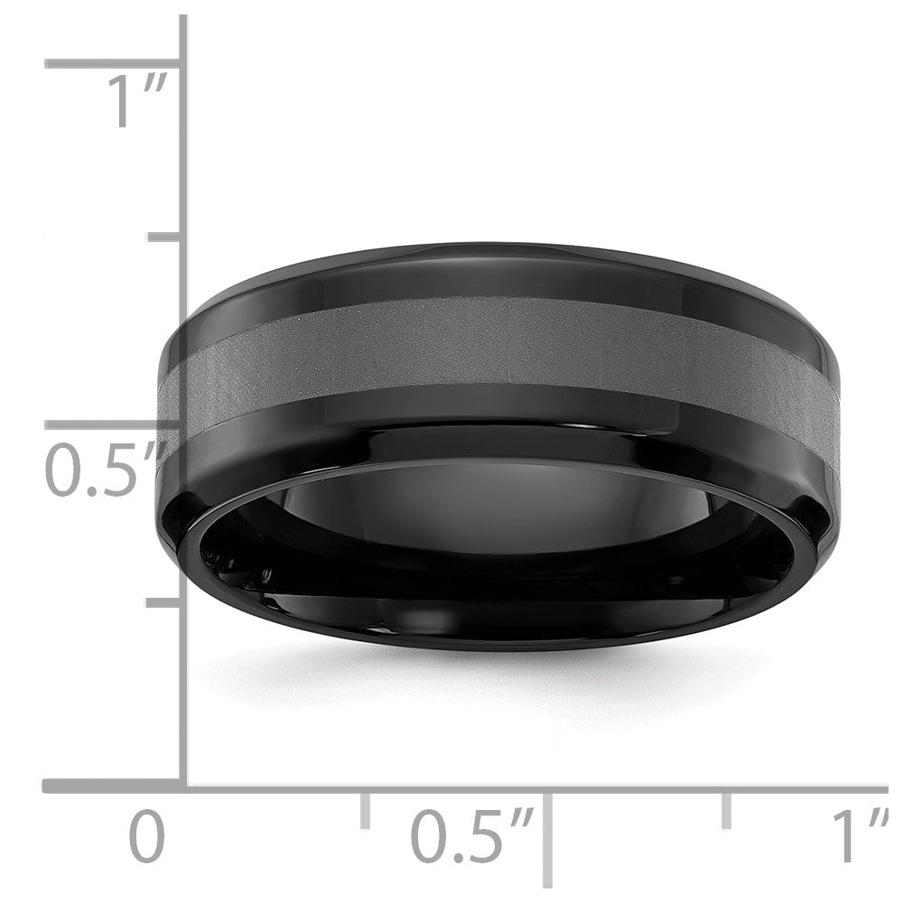 Chisel Stainless Steel Polished Black IP-plated Brushed Center 8mm Band Size - 10.5
