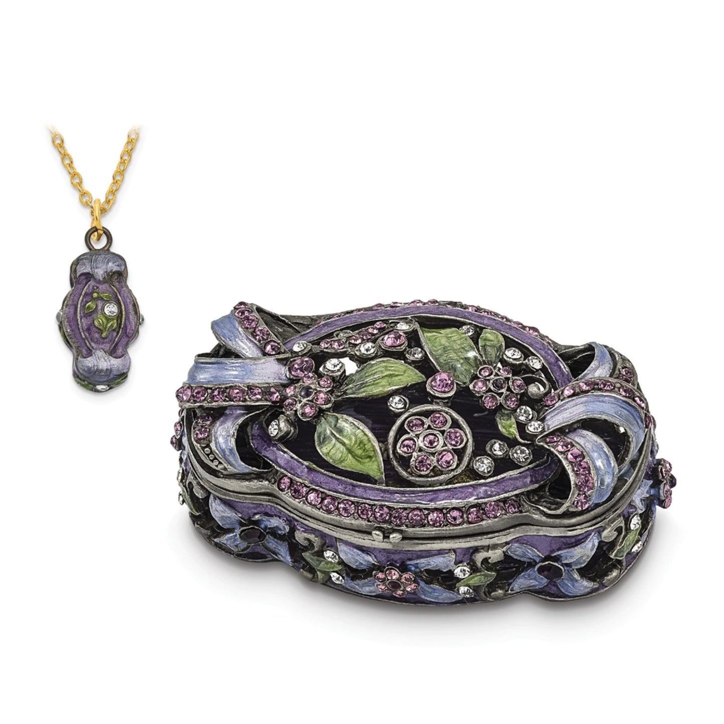 Bejeweled Secret Garden Trunk Trinket Box with Charm Pendant