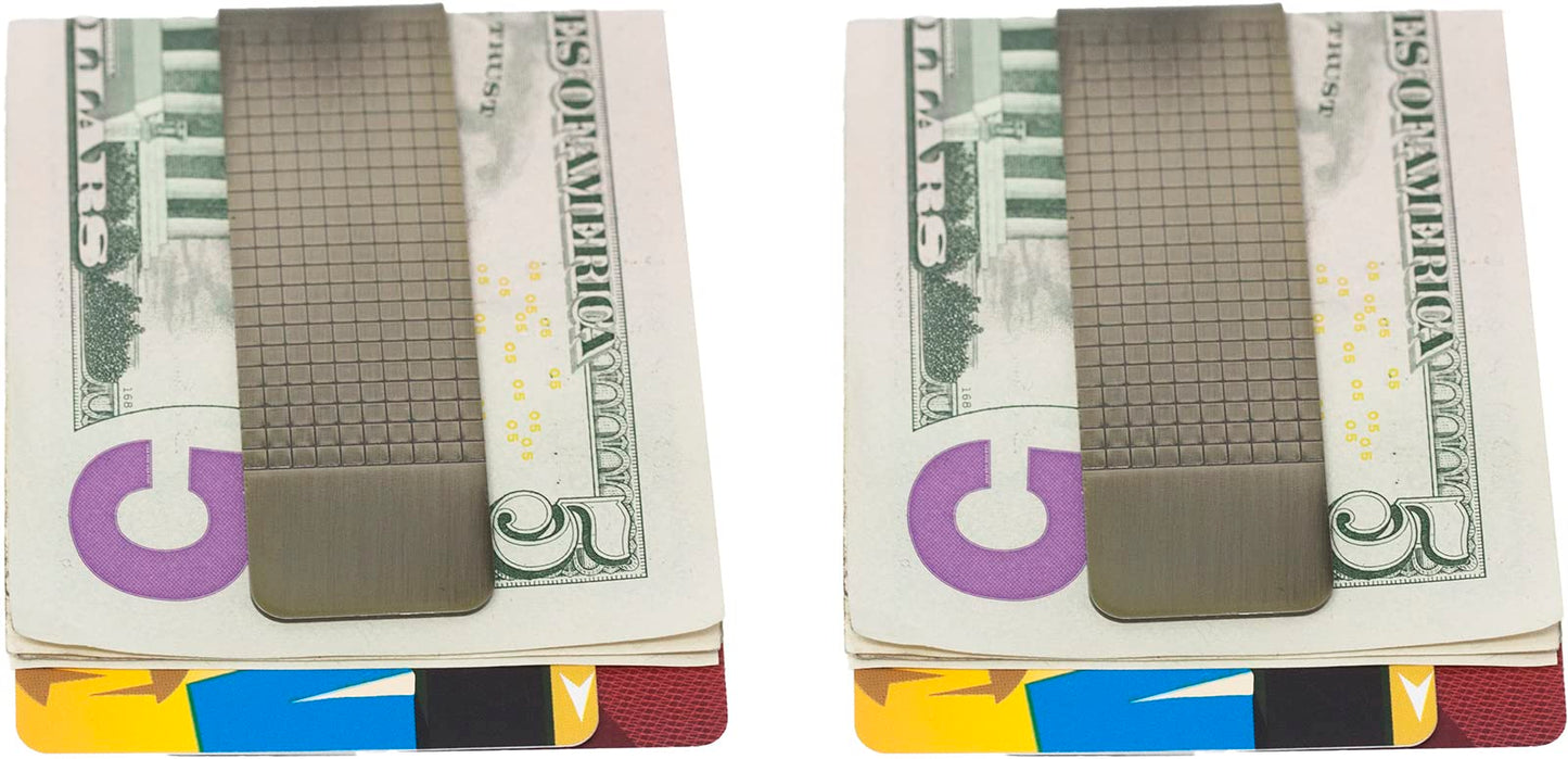 Set of 2 Chrome-Plated Slim Stainless Steel Money Clips in Brass (Pebble Grain)