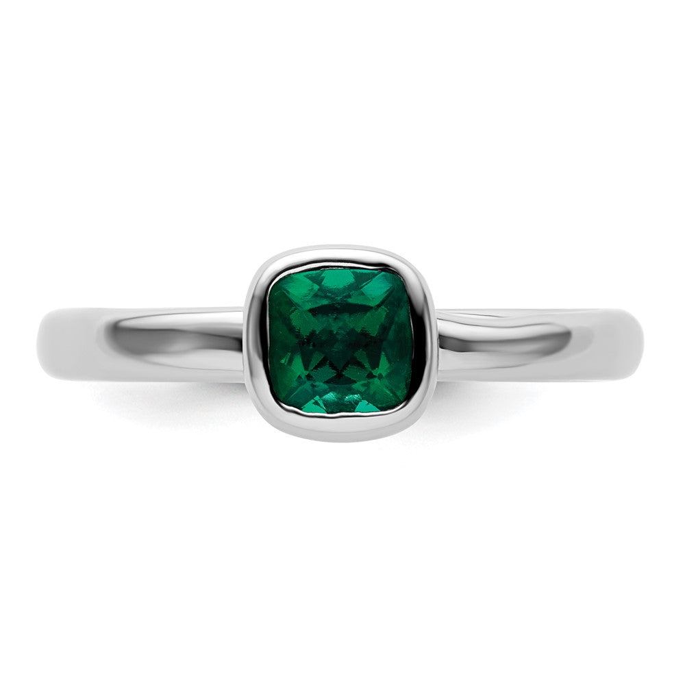 Sterling Silver Stackable Expressions Cushion Cut Cr. Emerald Ring Size -7