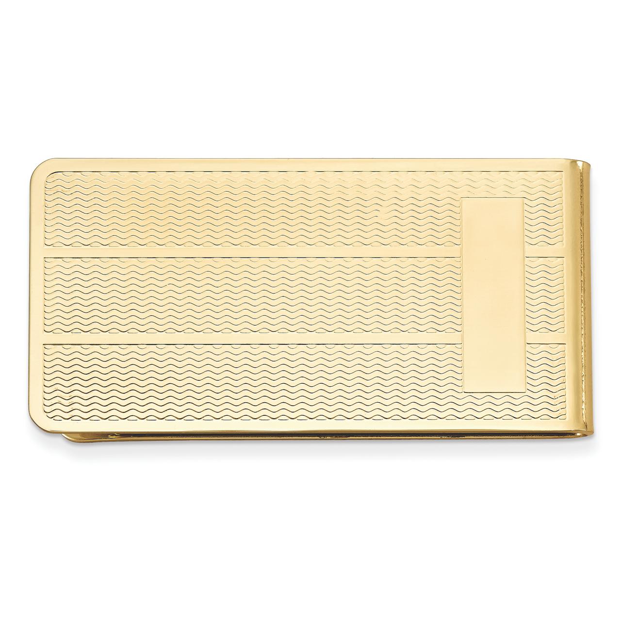 Gold-tone Textured Pattern Money Clip with Engraving Area QGM2704