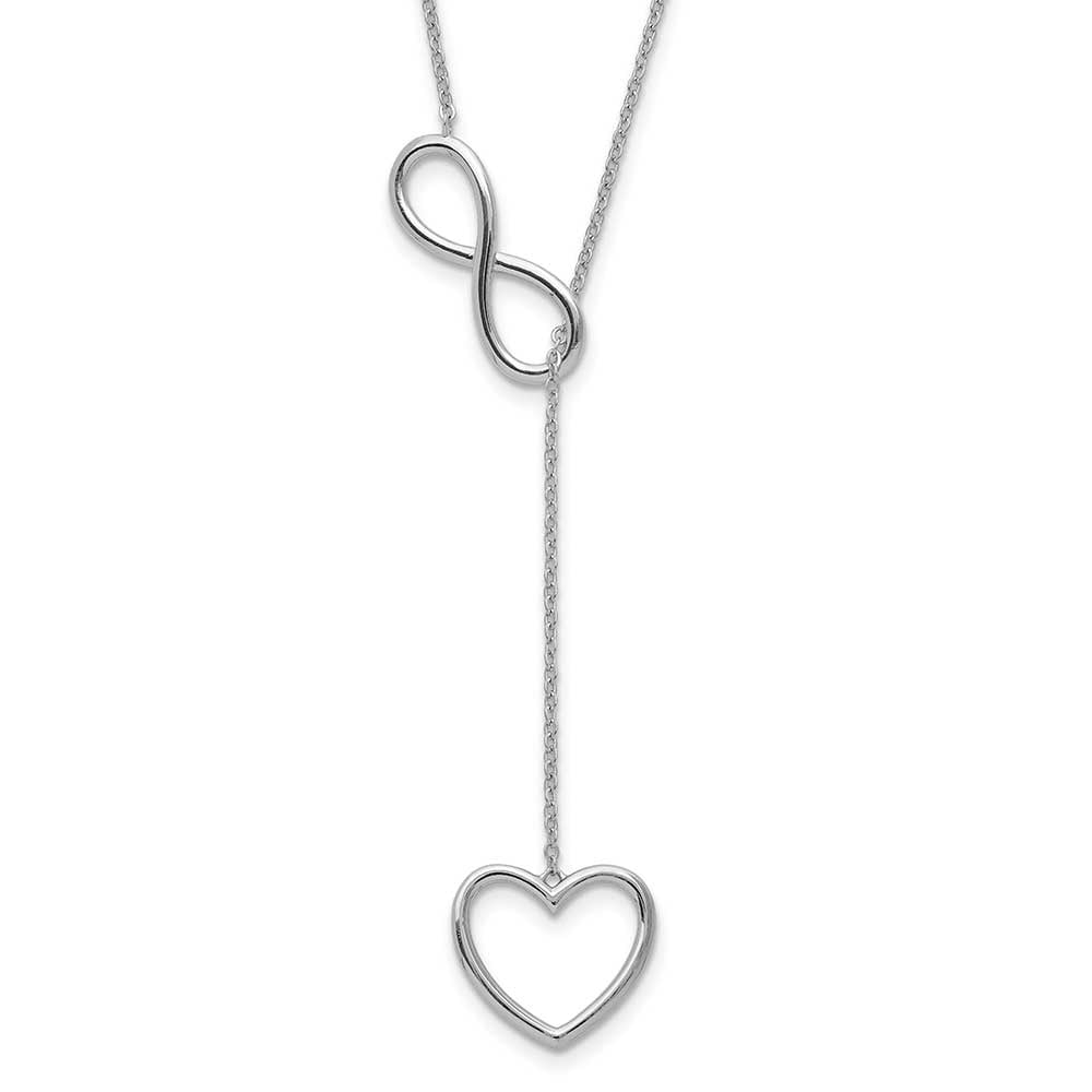 Infinity Sterling Silver Rhodium-plated Polished Open  Symbol 16 inch Y Drop Open Heart Necklace with 2 inch extension