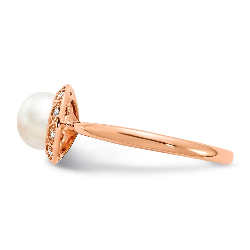 10k Rose Gold Pearl & Diamond Ring
