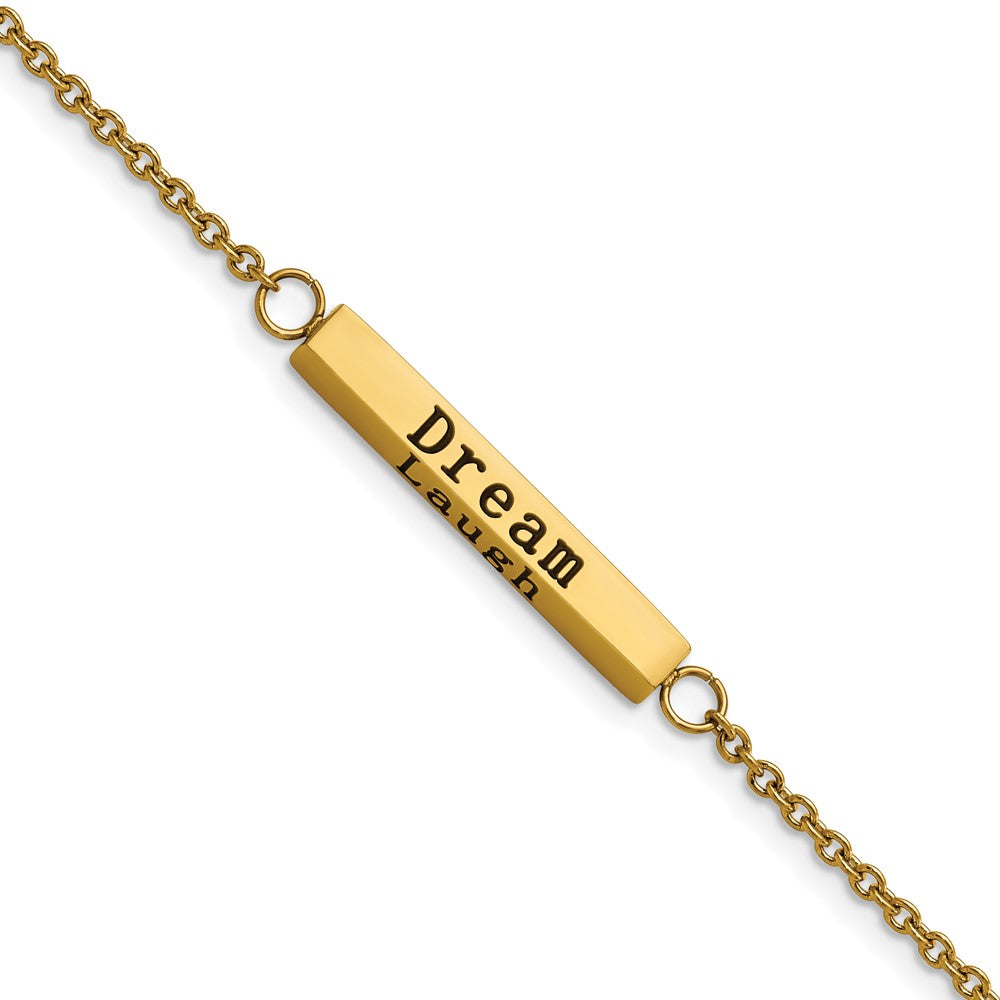 Stainless Steel Polished Yellow IP CZ Enjoy the little w/1.5in ext Bracelet 7 inches