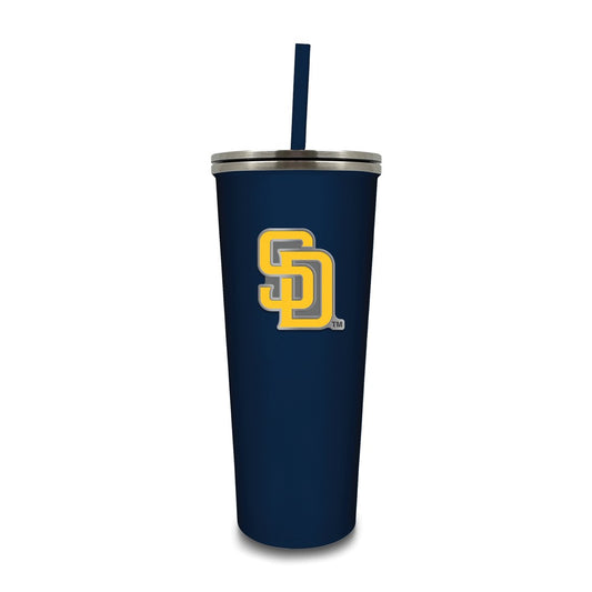 MLB San Diego Padres Stainless Steel 24 ounce Skinny Tumbler with Emblem and Straw