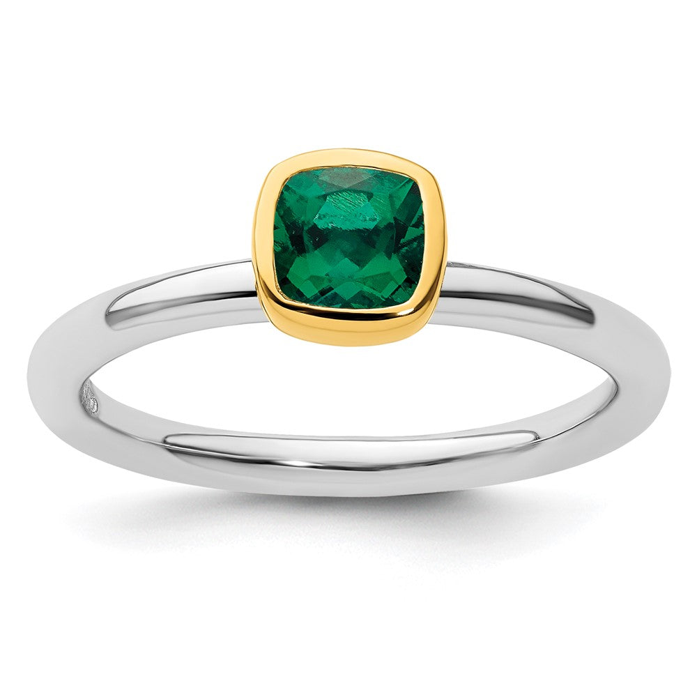 Sterling Silver Stackable Expressions w/Gold-plated Cr. Emerald Ring Size -7