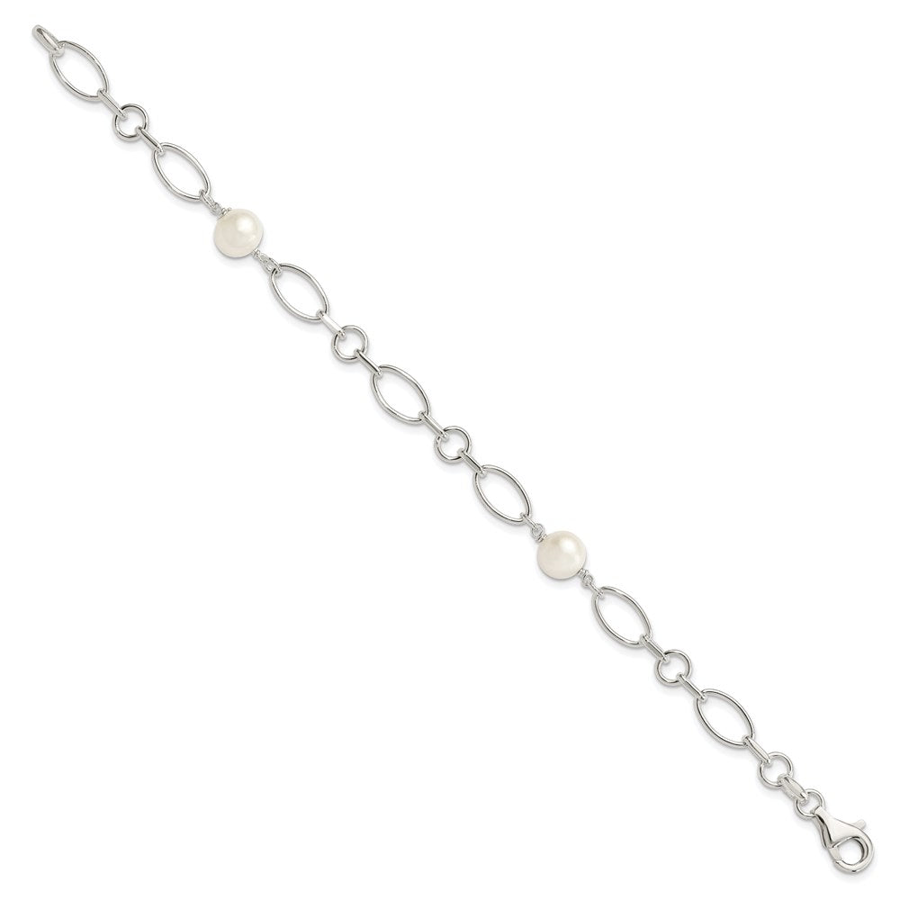 Sterling Silver Polished FW Cultured Pearl Bracelet 7.5 inches