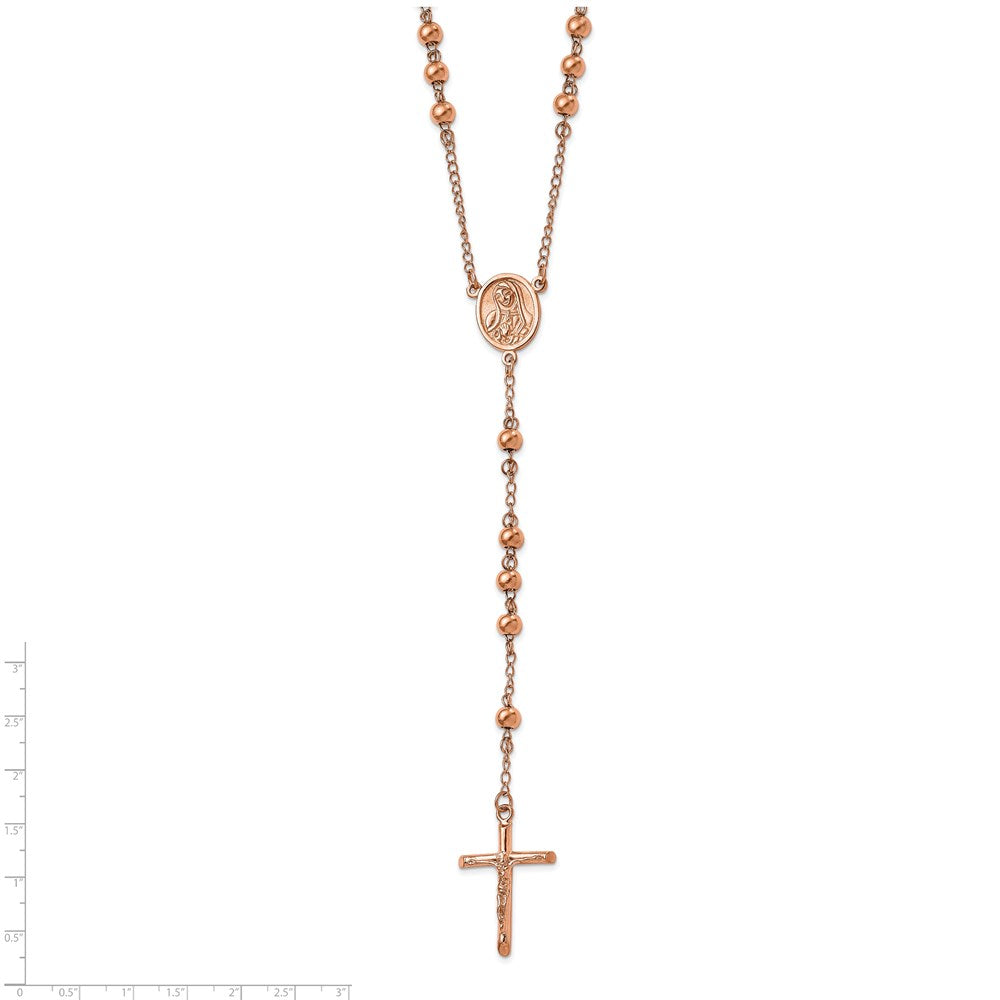 Stainless Steel Polished Rose IP-plated 30in Rosary Necklace