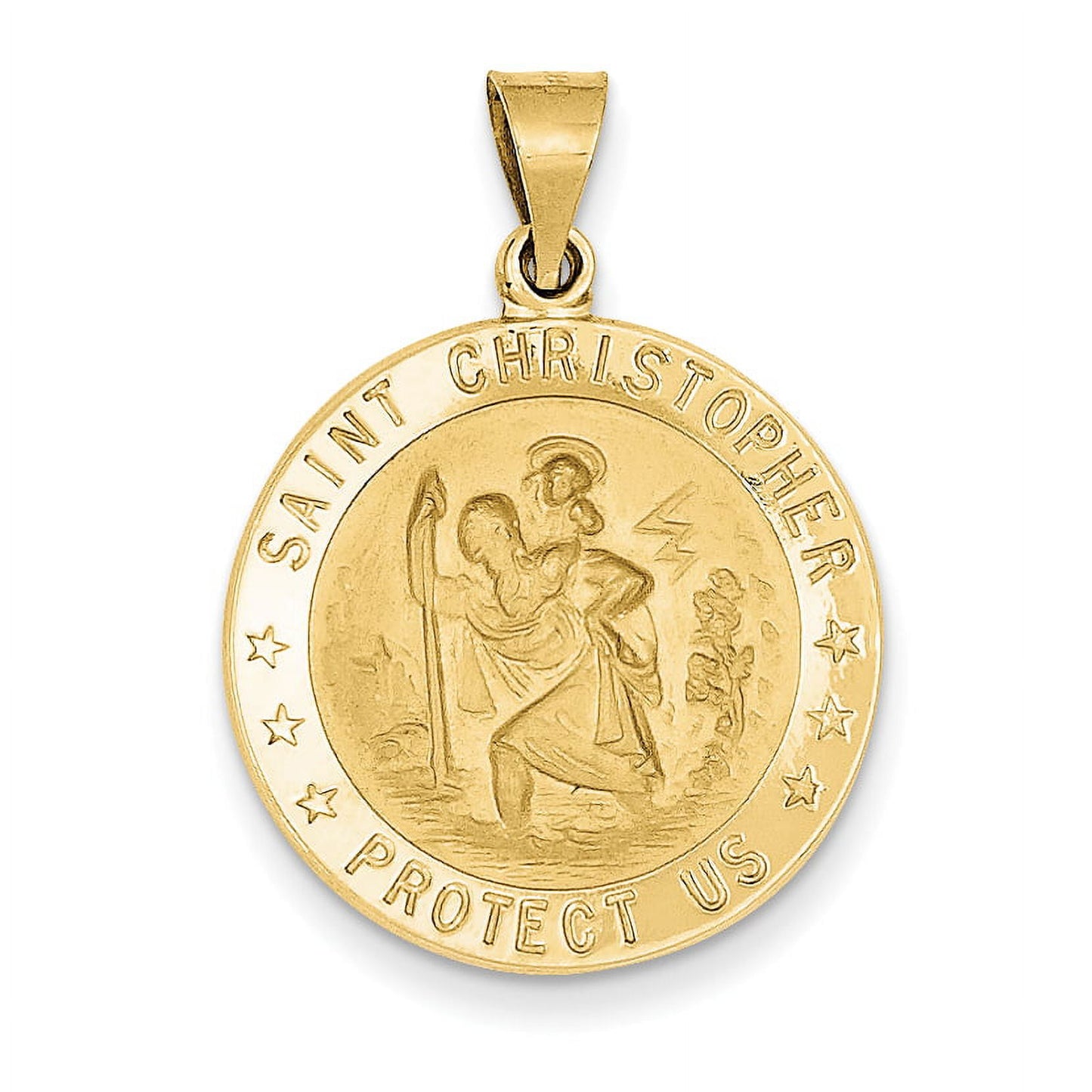 18k Polished and Satin Solid Saint Christopher Medal Round Pendant