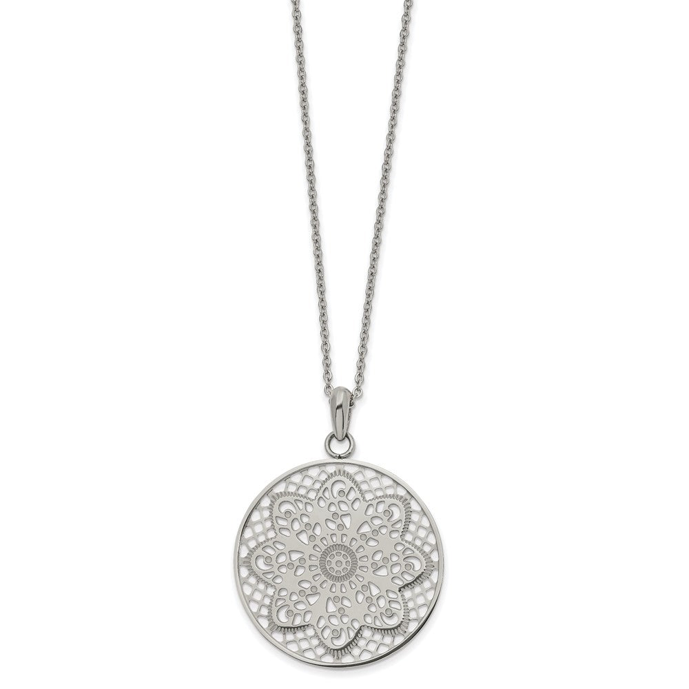 Stainless Steel Polished Cut-out Floral 22 inch Necklace