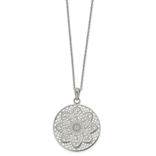 Stainless Steel Polished Cut-out Floral 22 inch Necklace