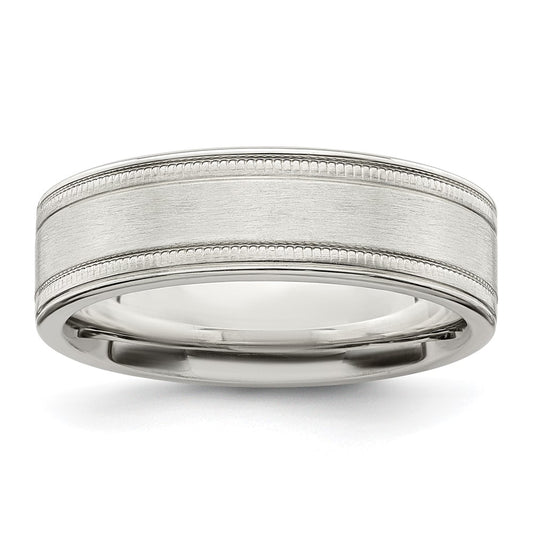 Sterling Silver 6mm Brushed Flat Milgrain Grooved Edge Fancy Band Size 8.5
