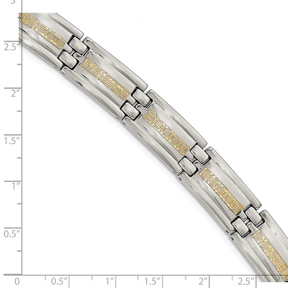 Stainless Steel Polished w/14k Inlay Link 8.75in Bracelet 8.75 inches
