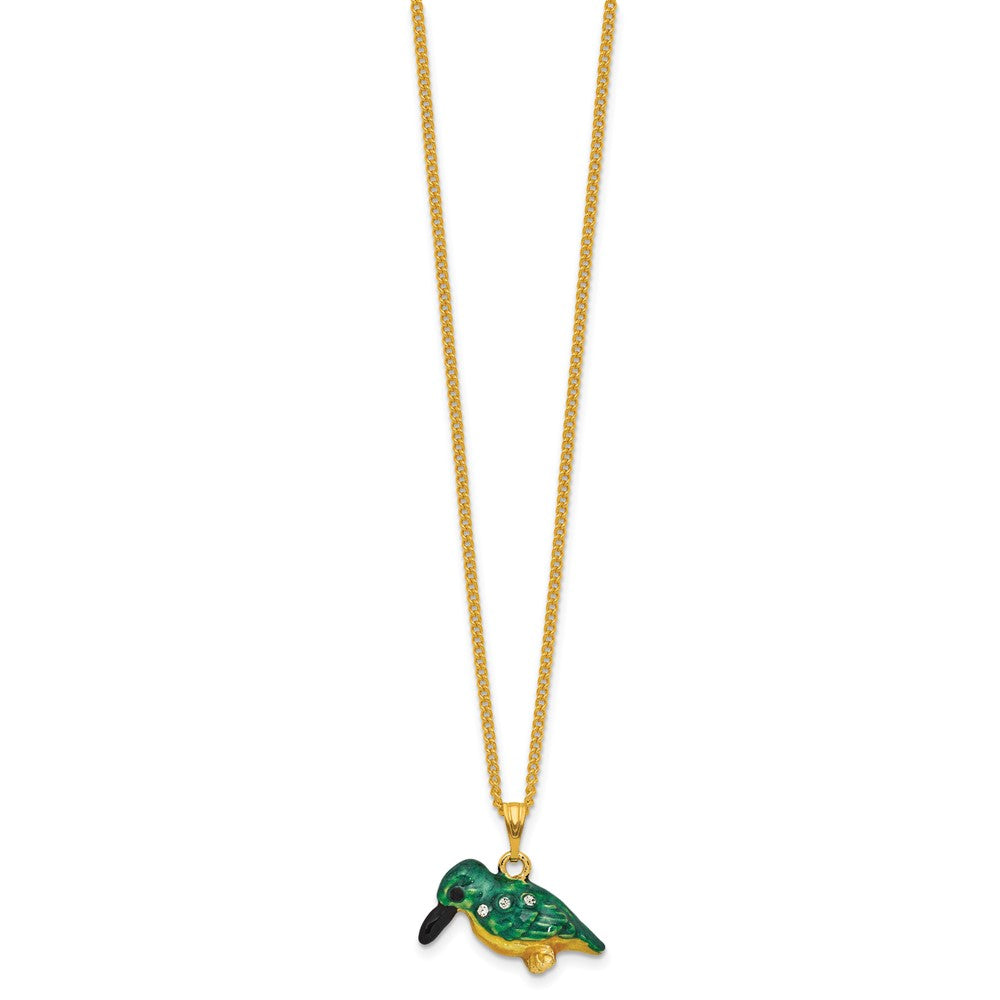 Luxury Giftware by Jere Bejeweled KIWI Kingfisher Bird on Branch Trinket Box with Matching 18 inch Necklace