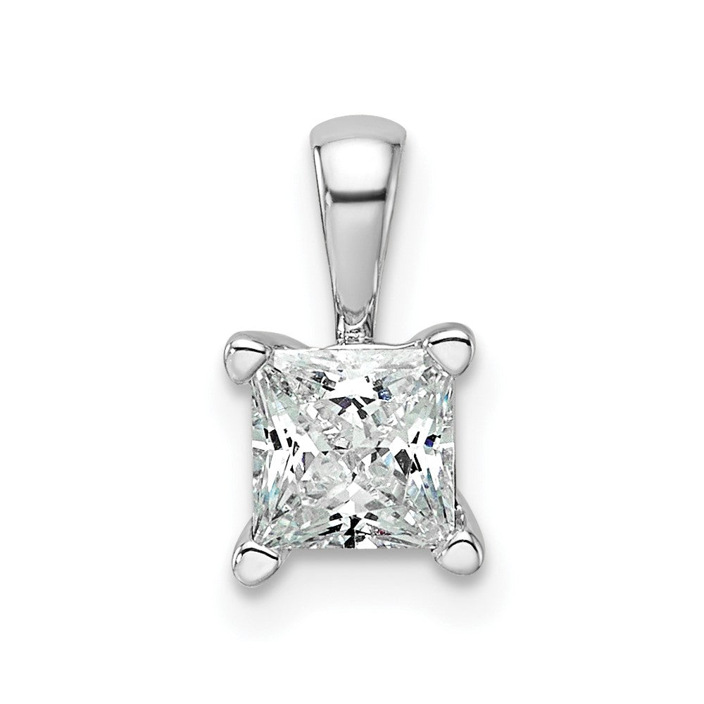 14kw .75ct VS+, F+ Lab Grown Princess Diamond 4 Prong Pendant w/ Chain