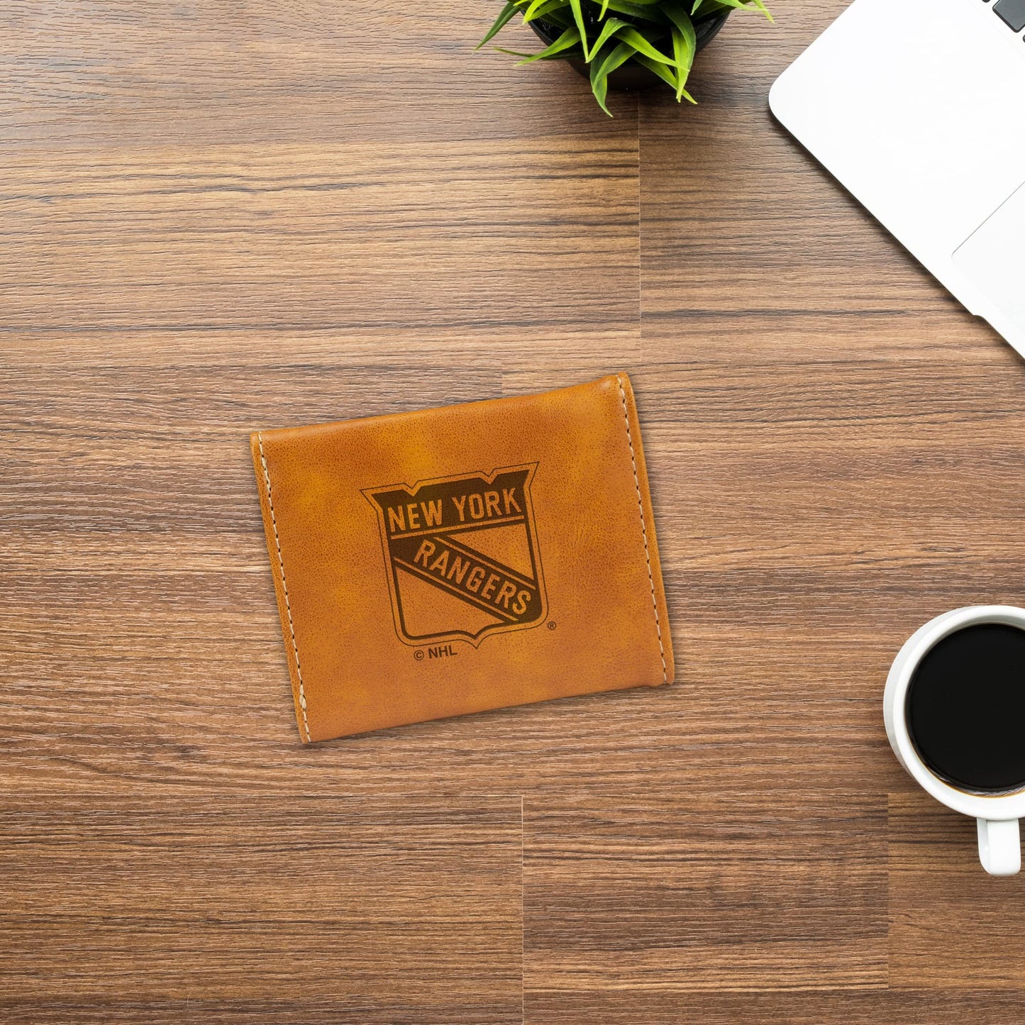 Hockey Rico Industries New York Rangers Brown Laser Engraved Trifold Laser Engraved Tri-Fold Wallet - Men's Accessory