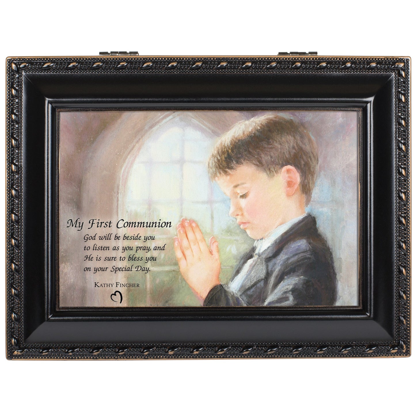 Boy First Communion Distressed Black Finish Music Box