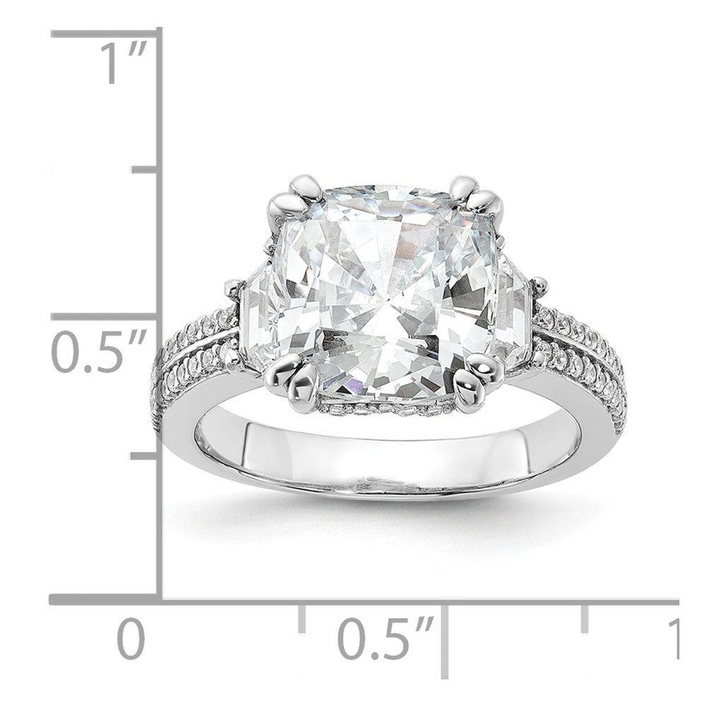 Cheryl M Sterling Silver Rhodium-plated Fancy Cushion-cut Baguette-cut and Brilliant-cut CZ Ring
