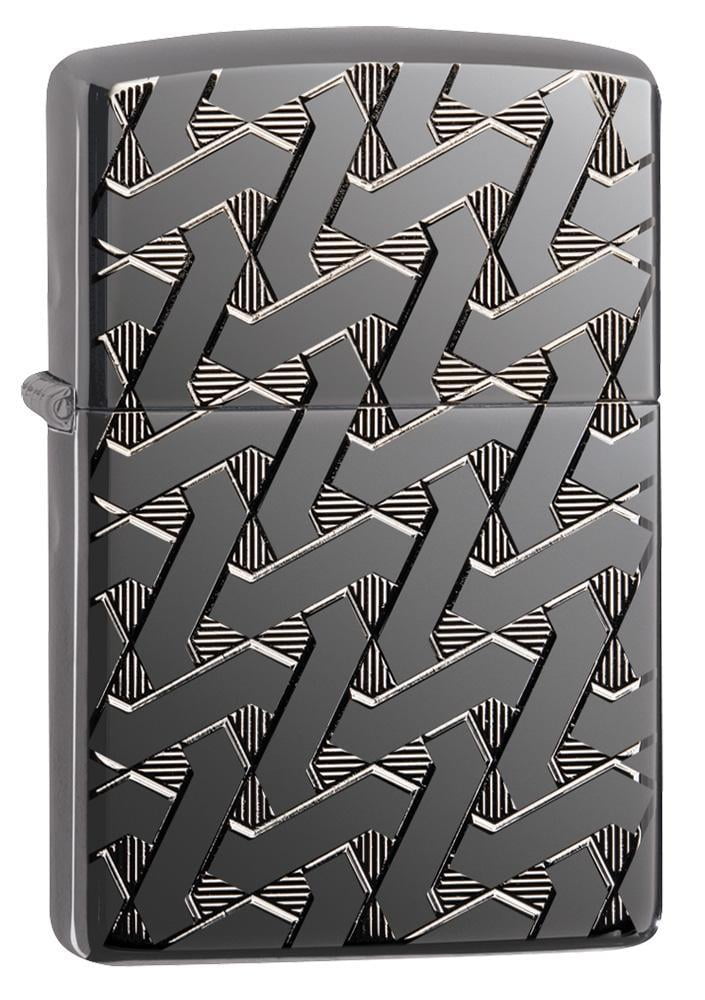 Zippo Armor Geometric Weave Design High Polish Black Ice Pocket Lighter