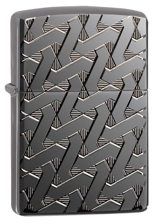 Zippo Armor Geometric Weave Design High Polish Black Ice Pocket Lighter