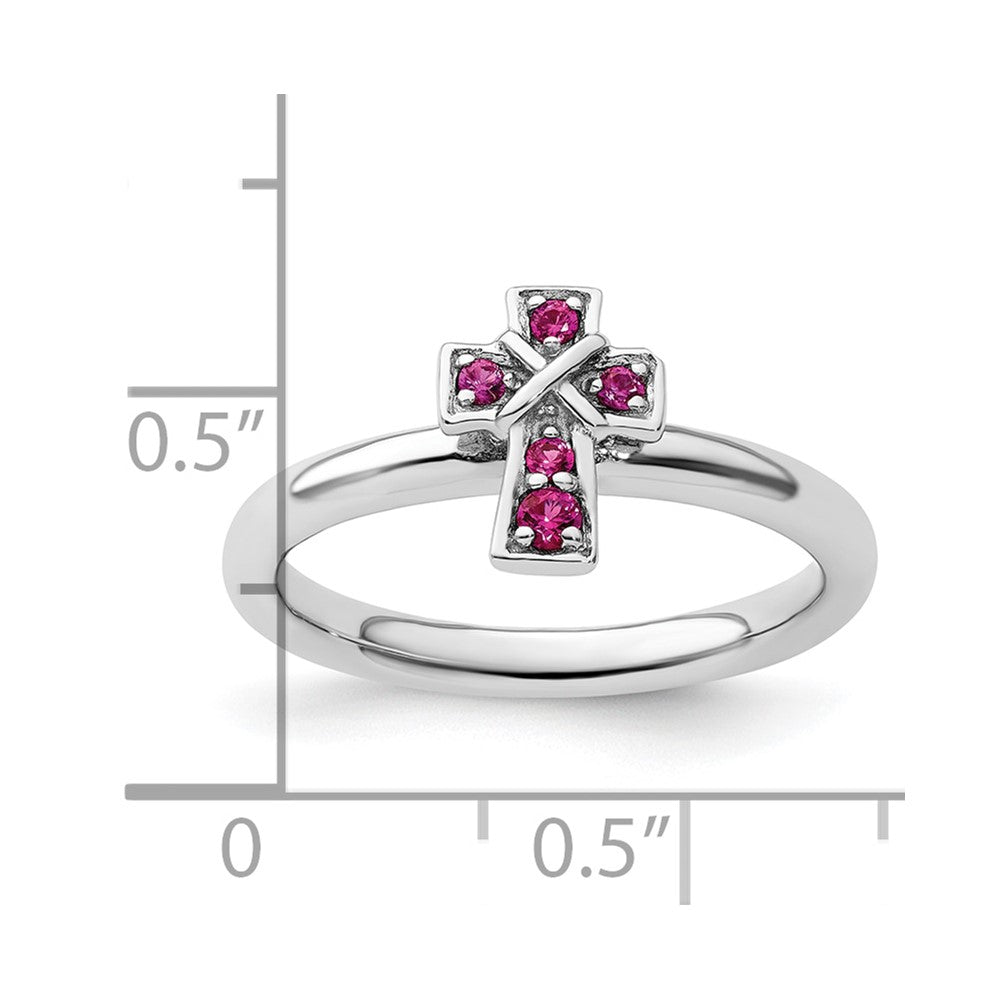 Sterling Silver Stackable Expressions Rhodium Created Ruby Cross Ring Size -9