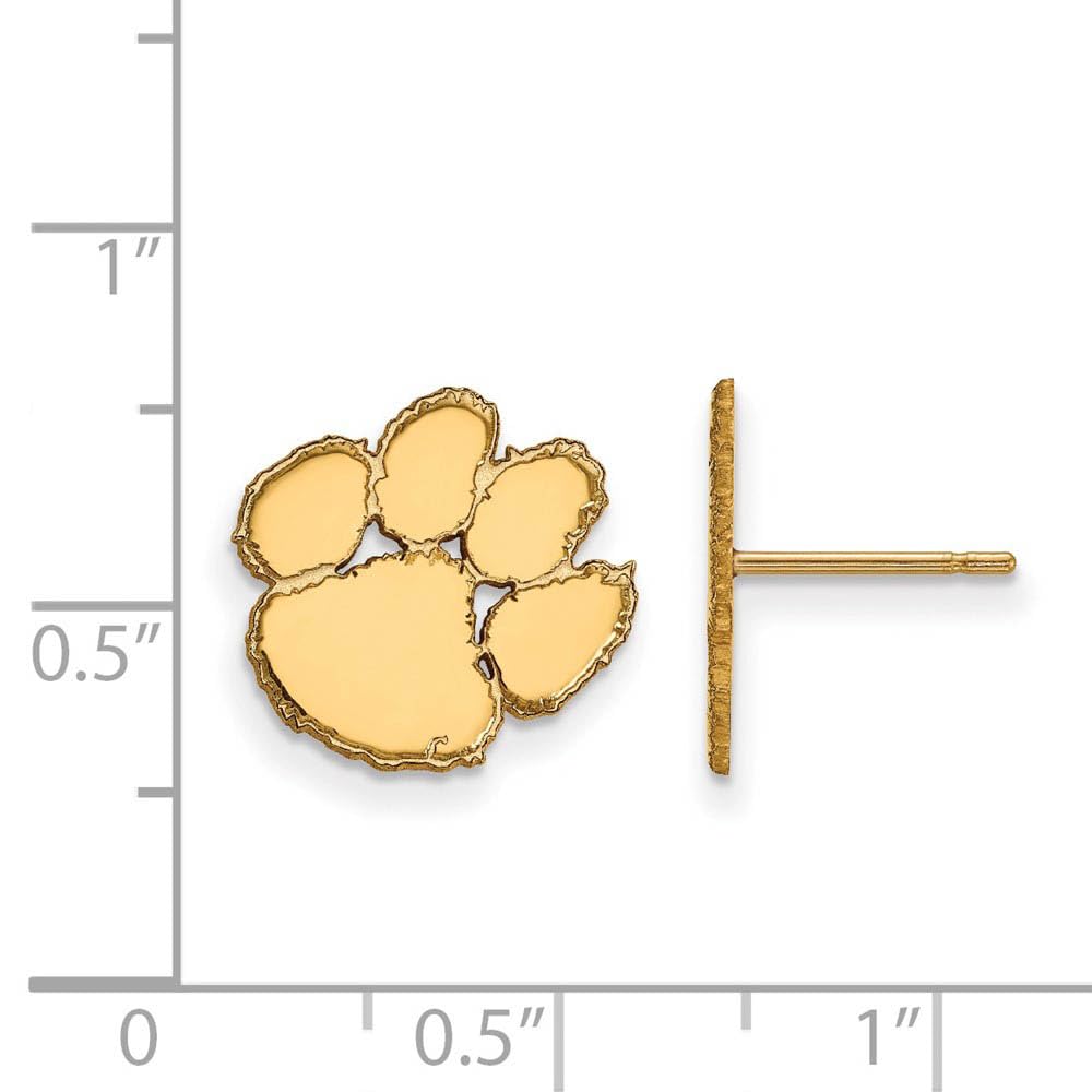 Sterling Silver Gold-plated LogoArt Clemson University Tiger Paw Small Post Earrings Q-GP009CU