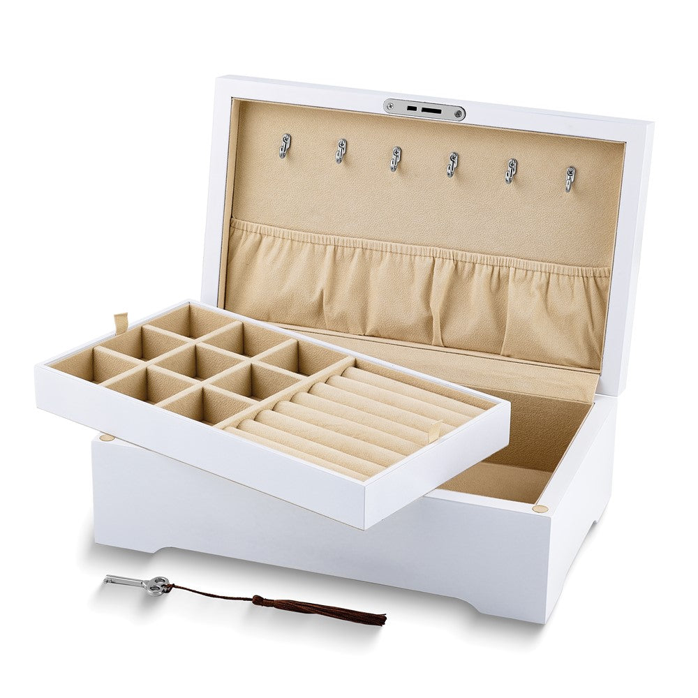 Luxury Giftware White Painted Matte Finish Wooden Velour Lining Jewelry Box