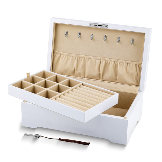 Luxury Giftware White Painted Matte Finish Wooden Velour Lining Jewelry Box
