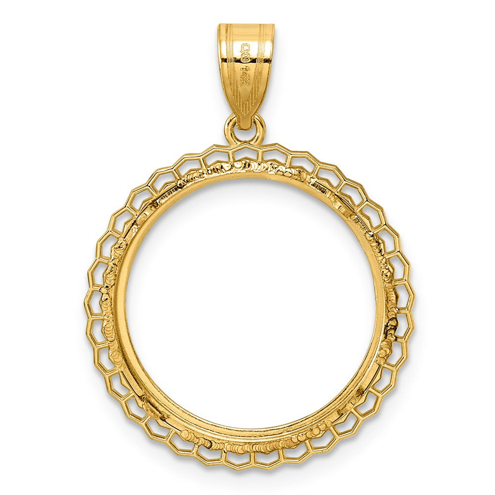 14k Polished Poly Edge with 18.0mm Prong Coin Bezel Pendant