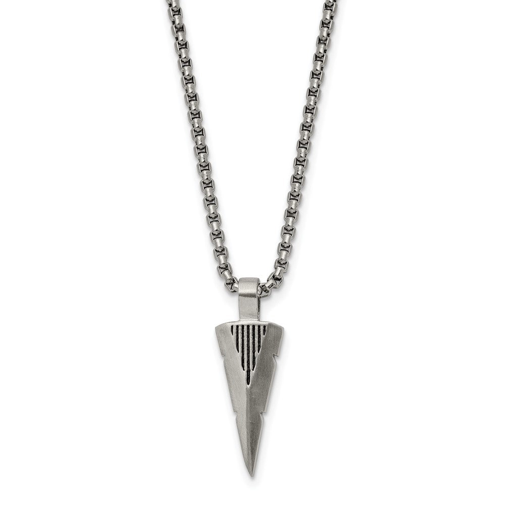 Stainless Steel Brushed Arrow Head 22in Necklace
