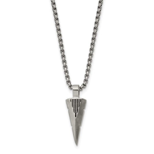 Stainless Steel Brushed Arrow Head 22in Necklace