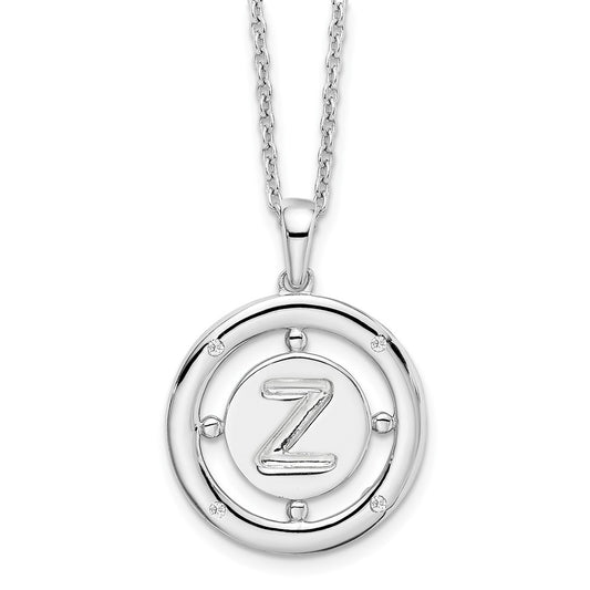 White Ice Sterling Silver Rhodium-plated 18 Inch Diamond Letter Z Initial Necklace with 2 Inch Extender 18 Inches