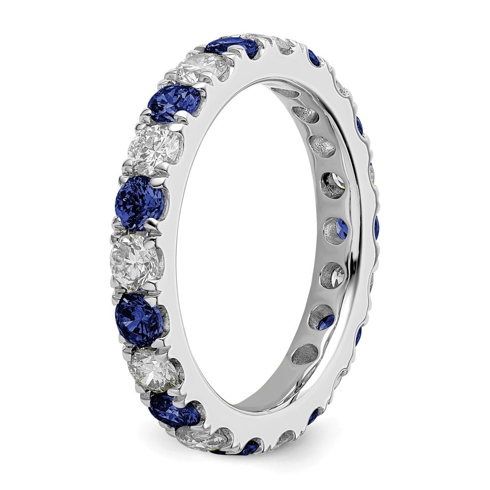 14k White Gold 1 carat Lab Grown Diamond VS/SI+ G+ and Lab Created Blue Sapphire Size 6.5 Eternity Band