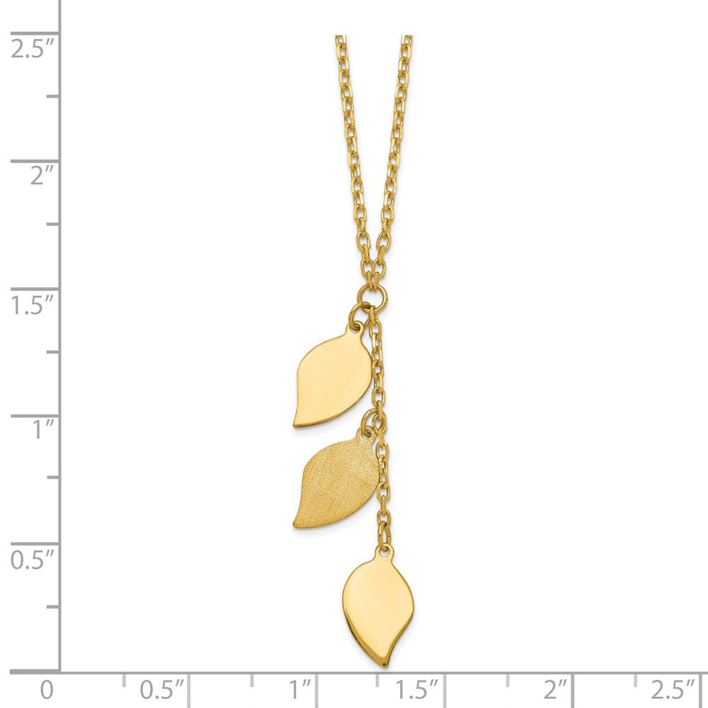 14K Brushed & Polished w/2 in ext Leaf Necklace