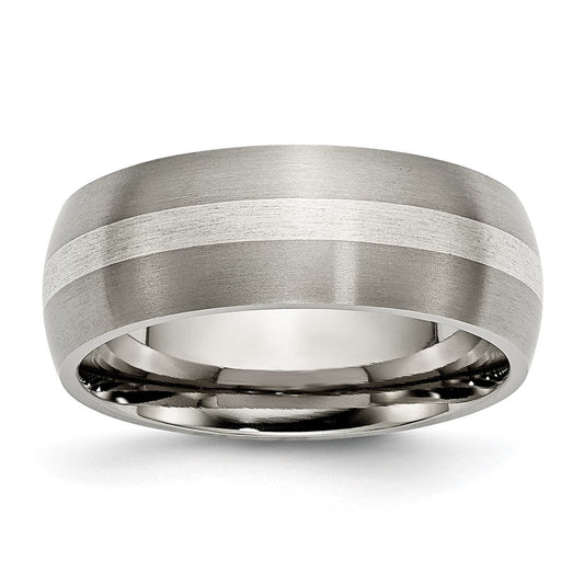 Titanium Brushed w/Sterling Silver Inlay 8mm Band Size - 9