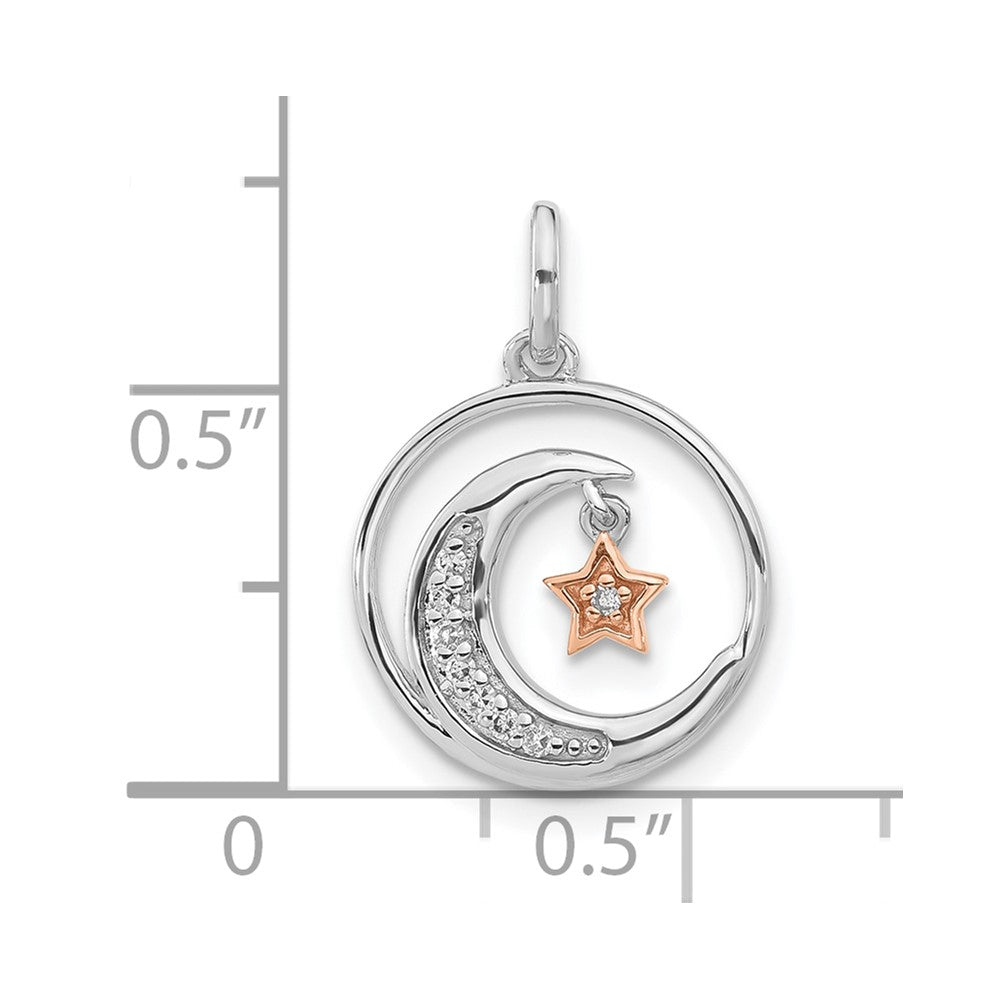 Sterling Silver w/ 10k Rose Accent Diamond Star & Moon Pendant