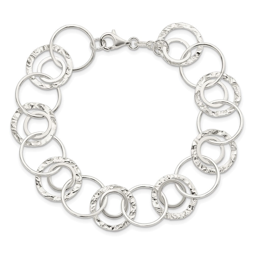 Sterling Silver Polished Textured Fancy Circle Link Bracelet 7.5 inches